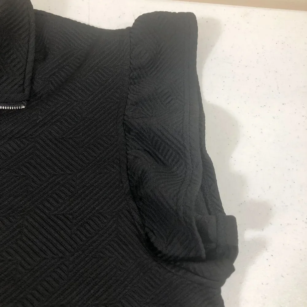 Womens Black Ruffle Sleeve Top Quarter Zip‎ Textured Knit Blouse 2XL Whimsigoth - Picture 4 of 8